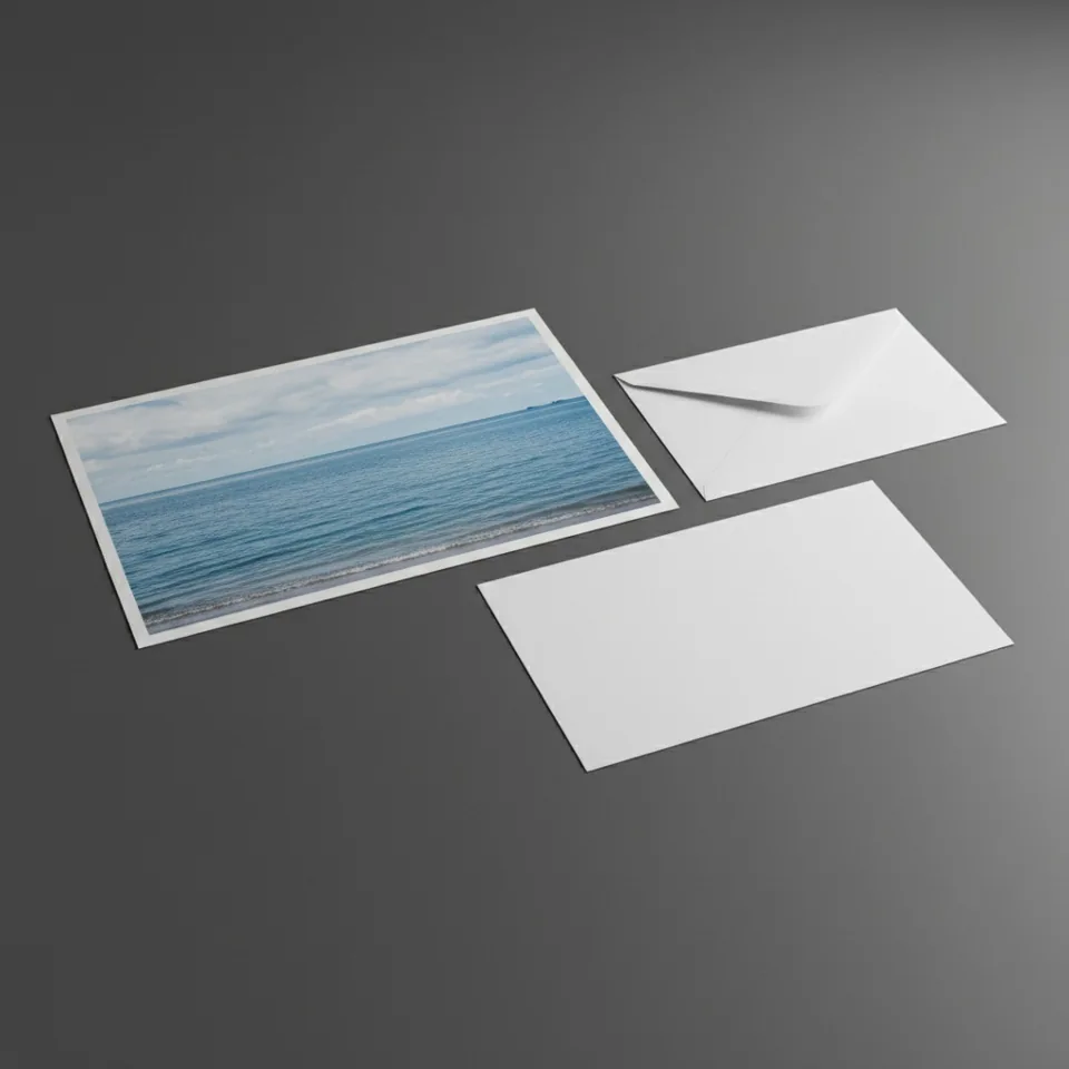 Illustrative photographic print with blank correspondence materials — not actual business premises